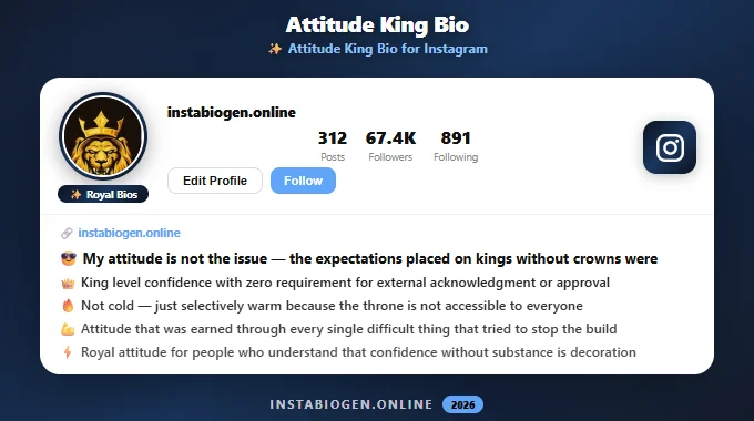 Attitude King Bio for Instagram